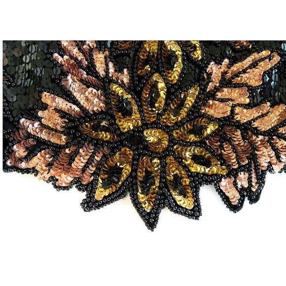 Vintage Stenay Sequenced Silk Black rose gold short sleeved formal top size XL - Picture 10 of 15